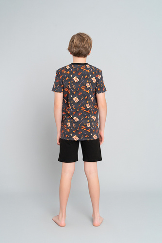 Western Piżama chłopięca krótki rękaw, spodnie Italian Fashion- grafit/czarny