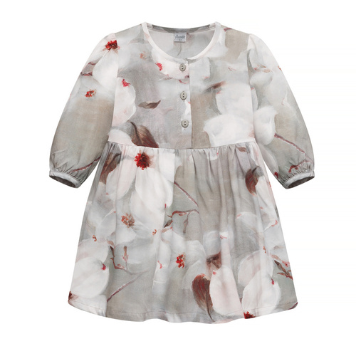 Tres Bien Sukienka z długim rękawem Pinokio - szare kwiaty 