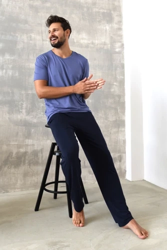 Dallas Piżama Męska krótki rękaw, długie spodnie Italian Fashion- niebieska