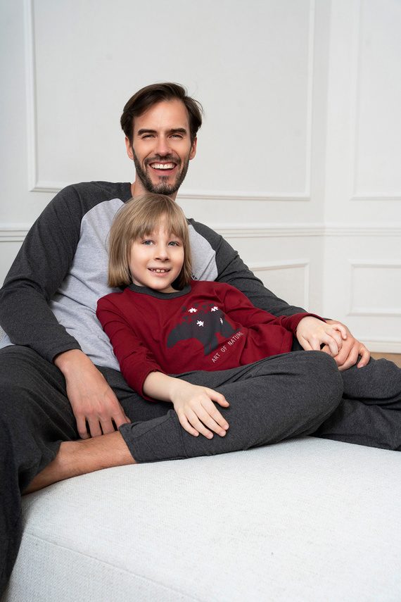 Morten Piżama chłopięca Italian Fashion bordowy/c.melanż