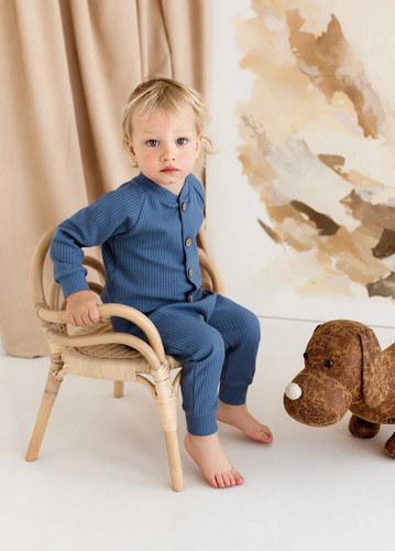 10249D "Natural Waffel" Spodnie niemowlęce dresowe Makoma denim