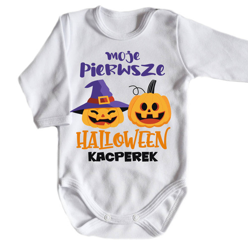 "Moje pierwsze HALLOWEEN z dowolnym imieniem" Body długi rękaw Moocha biały