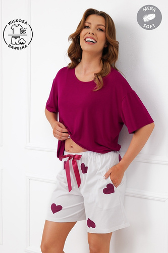 Italian Fashion Kioga Piżama damska wiskoza Mega Soft szorty serca