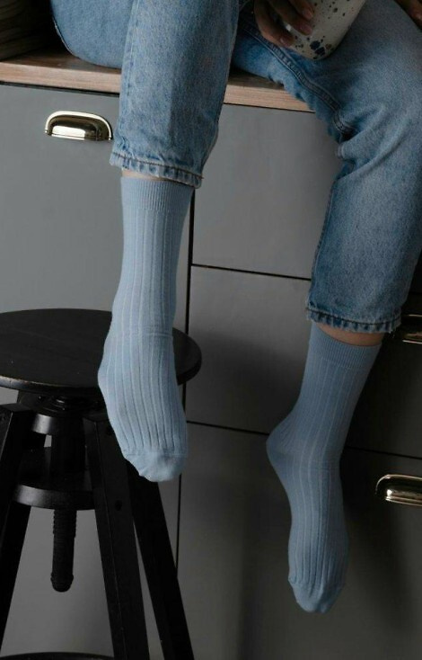 ART.130 Natural Merino Wool Skarpety damskie Steven błękitne –prążek, bezszwowe, ciepłe