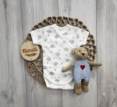 BK16425 Body kopertowe niemowlęce Mamatti bawełniane w misie białe krótki rękaw