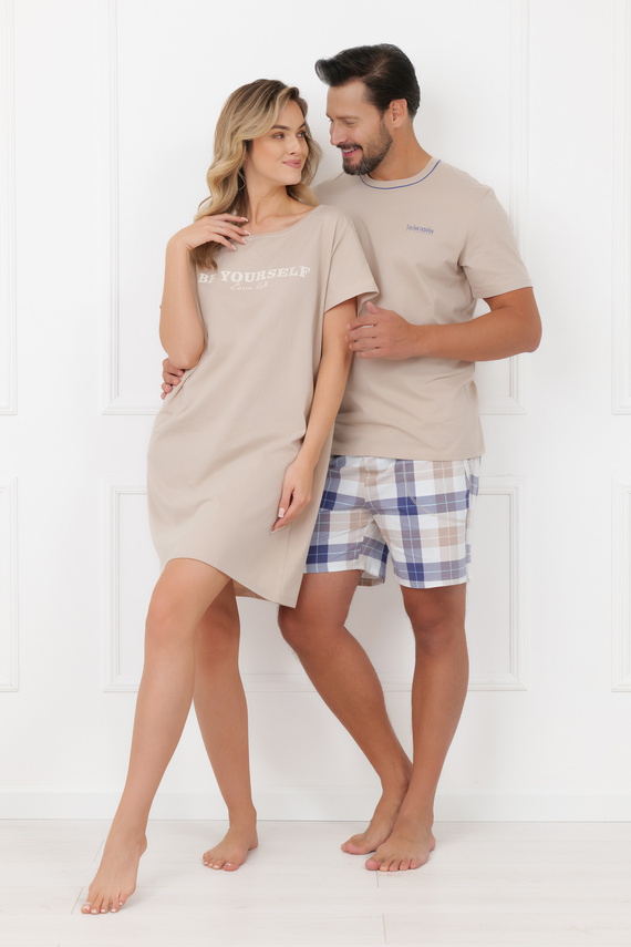 Koszula nocna damska Rima Italian Fashion 100% bawełna krótki rękaw-beżowa