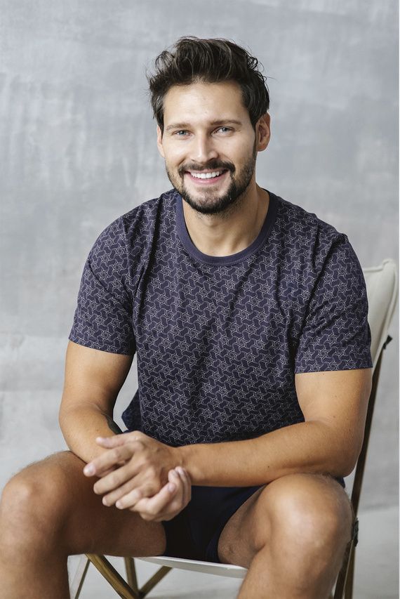 Ricardo Piżama Męska krótki rękaw, spodenki Italian Fashion - granatowy/druk
