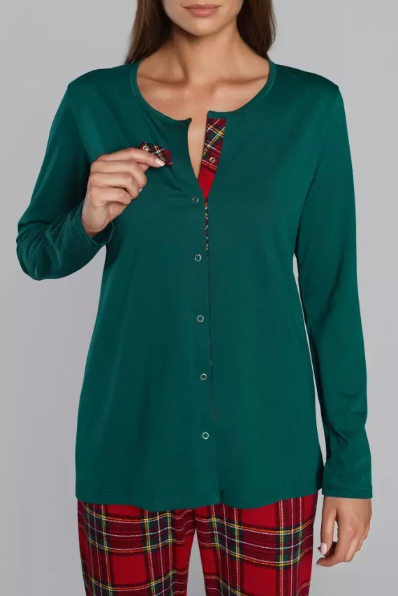 Zorza piżama damska długi rękaw, spodnie Italian Fashion - czerwony/druk 