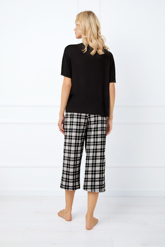 Klara Piżama Damska krótki rękaw, 7/8 spodnie Italian Fashion - czarny/druk 