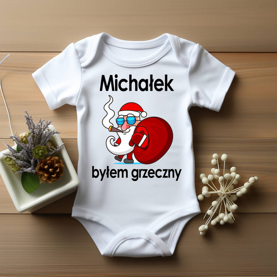 SKU A056 "Byłem grzeczny z imieniem" Body długi rękaw Moocha biały