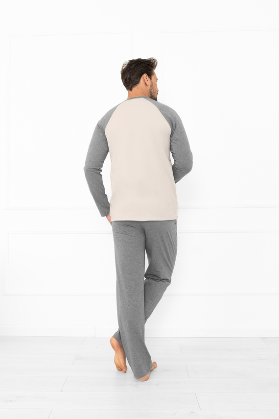 Aleksander Piżama męska Italian Fashion beżowy – bawełna, dł. rękaw i spodnie