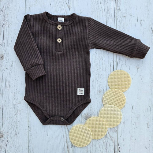 03249DRPM "Natural Waffel" Body polo z długim rękawem Makoma mocha