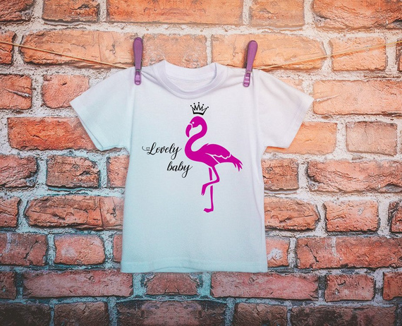 Koszulka dziecięca krótki rękaw "Flaming z koroną Lovely baby" Moocha biały