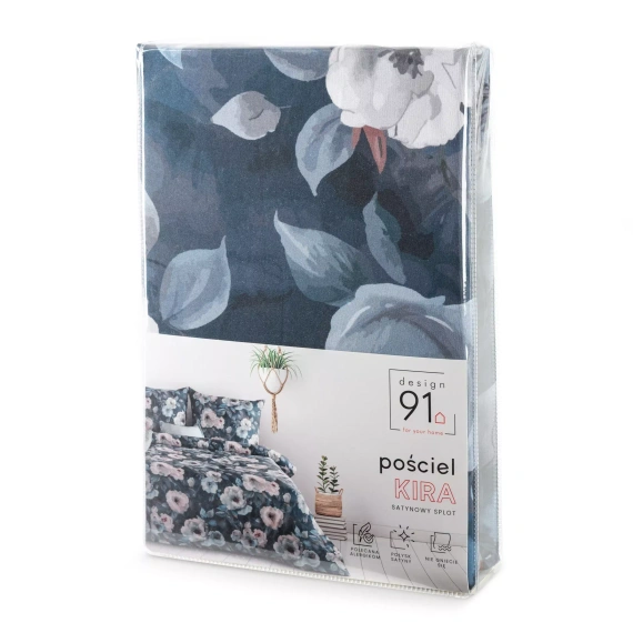 Pościel kwiatowa Kira Design 91 dwustronna miękka z zamkiem elegancka granatowa