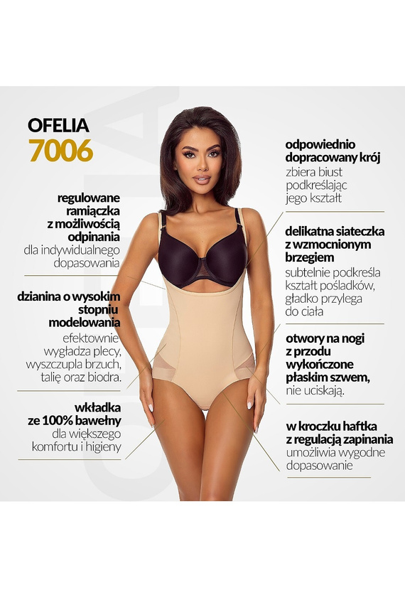 Body 7006 Ofelia Lapinee Beżowe Body Wyszczuplające Pod Biust Modelujące Sylwetkę