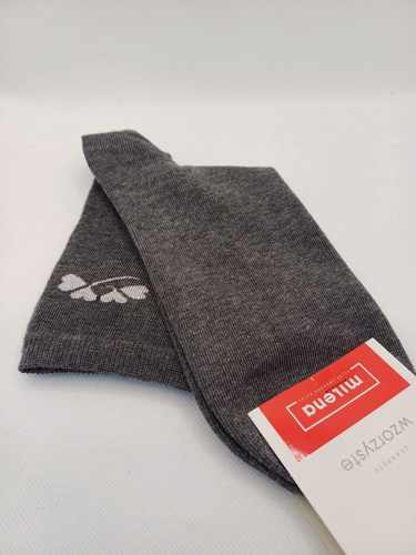 Milena 0200-178 – Damskie skarpetki bawełniane z drobnym wzorem i nitką lurex | Polska produkcja - melanż ciemny