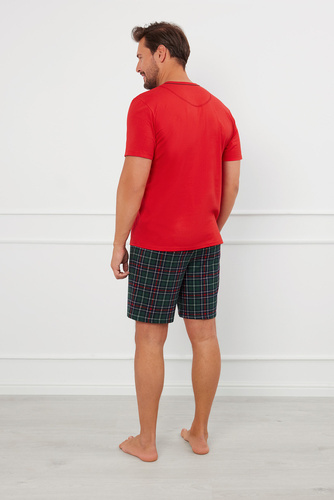 Fogo Piżama Męska krótki rękaw, spodenki Italian Fashion - czerwony/druk