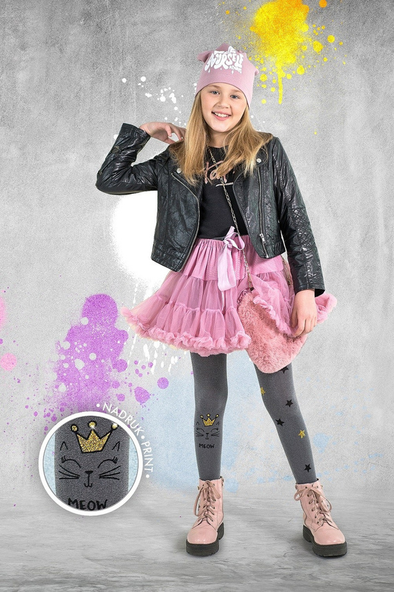 2327 Tigger Melange Rajstopy Dziewczęce Knittex nero-melange