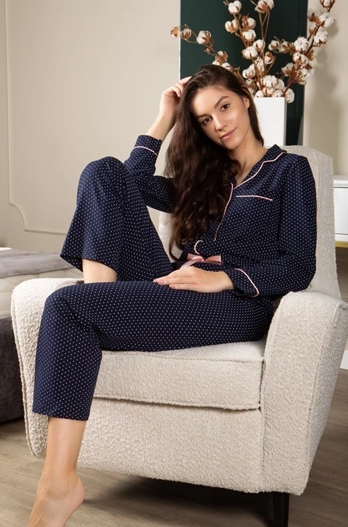 All 4 You piżama damska rozpinana Momenti Per Me navy