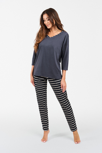 Betty Piżama Damska 3/4 rękaw, długie spodnie Italian Fashion - druk grafitowy/grafitowy