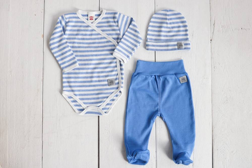 03247N "Greco": Body dzidziuś z długim rękawem Makoma niebieski