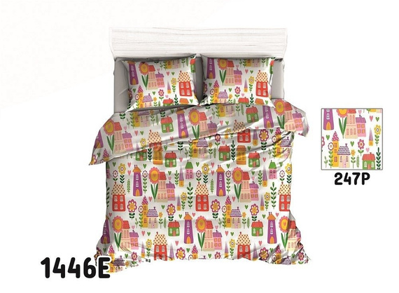 Pościel bawełniana 1412E kwiatki sowy miętowy