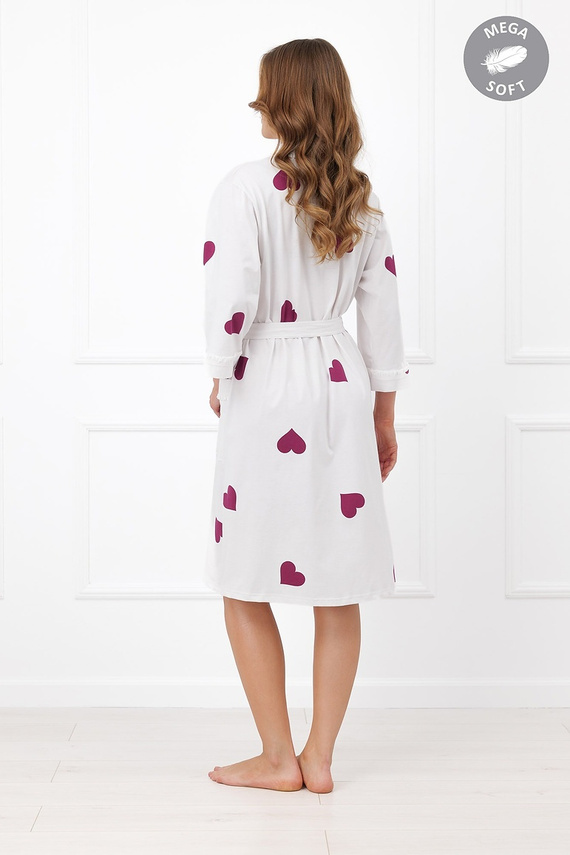 Italian Fashion Kioga Szlafrok damski Mega Soft ecru serca 3/4 rękaw