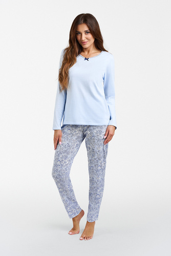 Salli Piżama Damska długi rękaw i długie spodnie Italian Fashion -niebieski/druk