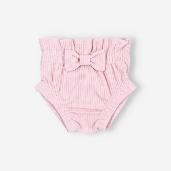 KAR-0025 Bloomers Krótkie spodenki z dzianiny prążkowej z kokardką Lagarto Verde - różowy