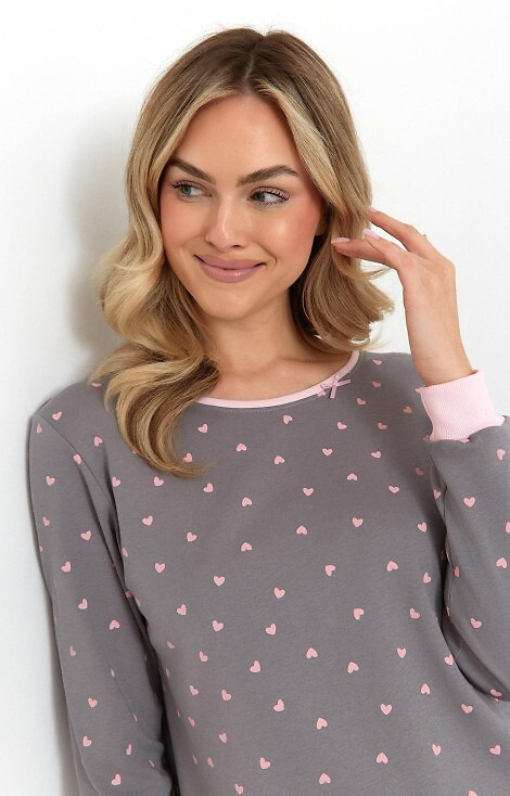 493 Koszula nocna damska Cana grafitowa – bawełna interlock, serduszka, długi rękaw