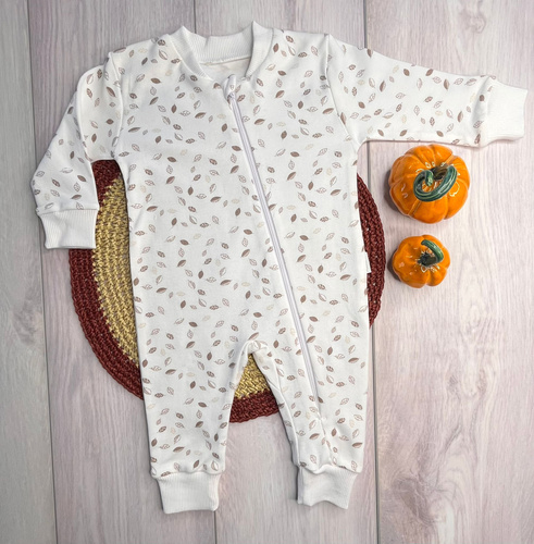 Mamatti pajac niemowlęcy PS15441 listki – bez stópek, bawełniany