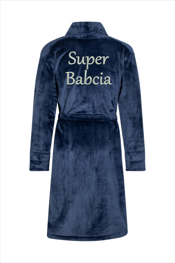 Super Babcia Szlafrok damski polarowy ByShelly - granatowy/srebrny