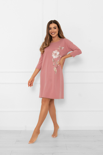 Koszula nocna damska Akita – bawełna, rękaw 3/4, aplikacja kwiatowa Italian Fashion