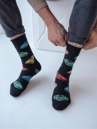 0125-106 Samochody Skarpety Męskie Milena - czarny