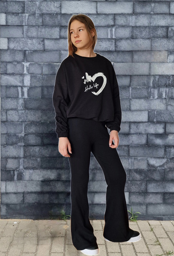 Spodnie dzwony prążek Bambarillo czarny – prążkowana dzianina, bawełna z elastanem