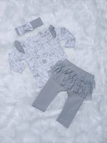 Kotki Body z długim rękawem Bambarillo biały-szary