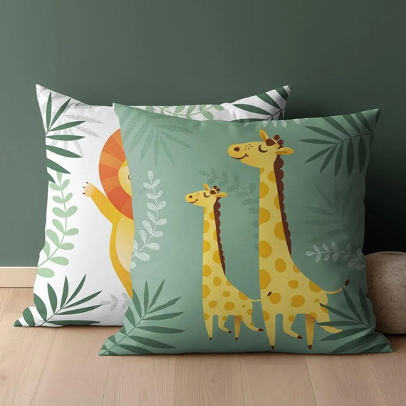 PSBA 20B Mayamoo 26 Poszewka bawełniana Dwustronna Żyrafy Lew Detexpol zielony