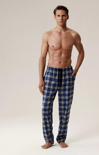 NMB -045 Atlantic szary – spodnie piżamowe męskie flanela w kratkę