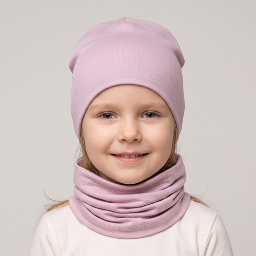 229100 Nicol Czapka Merino 100% wełna dziecięca dwuwarstwowa- pudrowy róż 