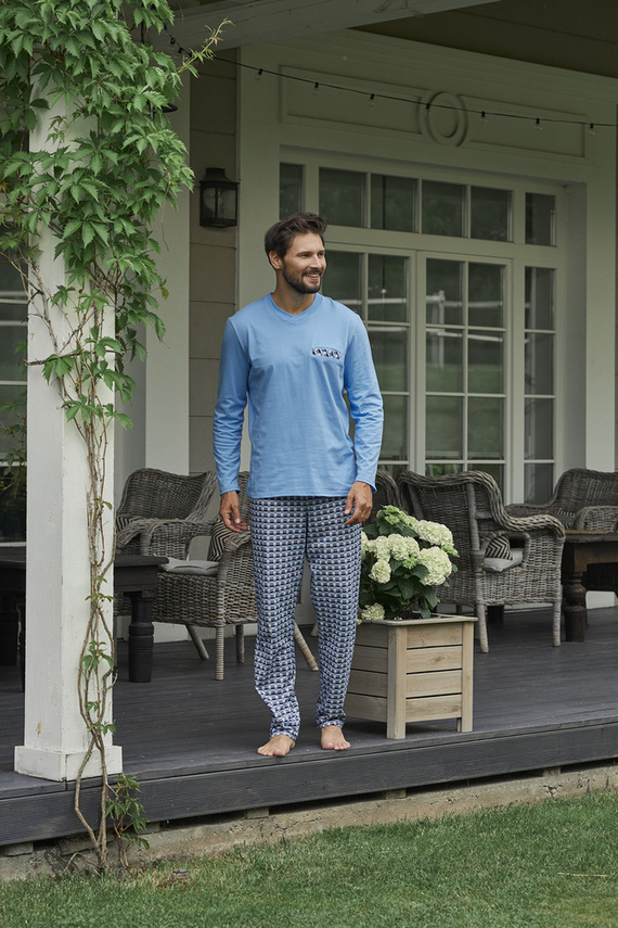 Jaromir Męska długi rękaw, długie spodnie Italian Fashion - niebieski/druk