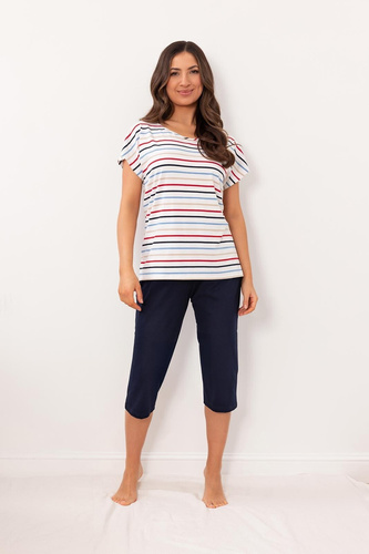 Piżama damska Regina granatowa 4001 wiskoza paski 3/4 wygodna lekka