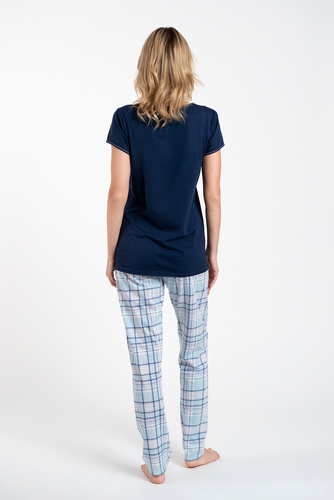 Glamour Piżama Damska krótki rękaw i długie spodnie Italian Fashion - granatowy/druk