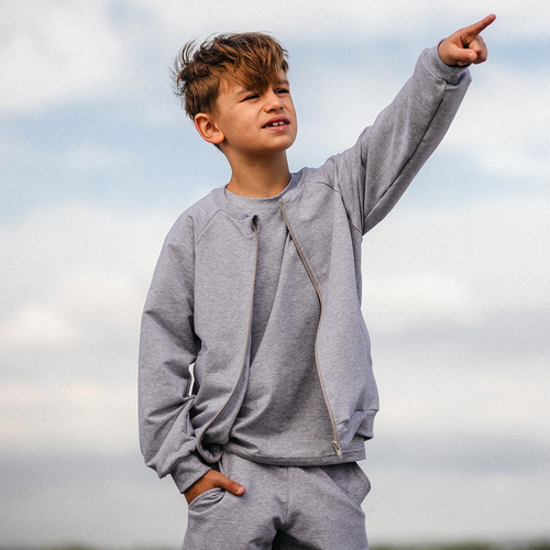 Simply Comfy Bluza dziecięca bomberka Eevi szara- bawełniana, lekka, bez kaptura