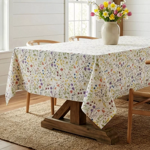 Obrus plamoodporny ANNA Eurofirany biało-fioletowy kwiaty