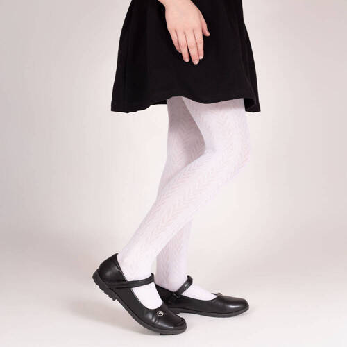 141804 Rajstopy żakardowe W3 Nicol - biały