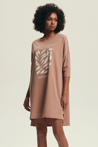 43692 Dextra Koszula damska Henderson peach bawełniana, rękaw 3/4, nadruk