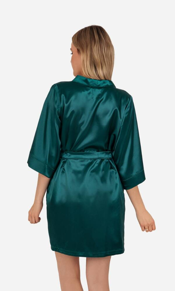 Vesna Szlafrok damski satynowy ByShelly - butelkowy zielony