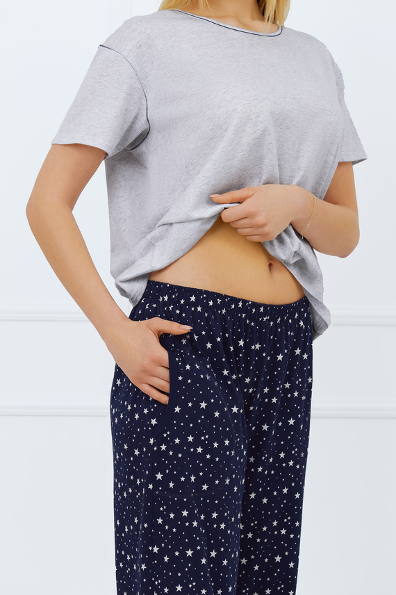 Arugia Piżama Damska krótki rękaw, długie spodnie Italian Fashion - melanż/druk 