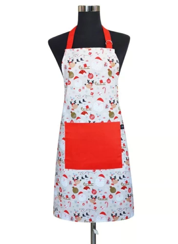 Fartuch kuchenny świąteczny Santa 60x75 biały czerwony Mikołaje – bawełniany Spod Igły i Nitki