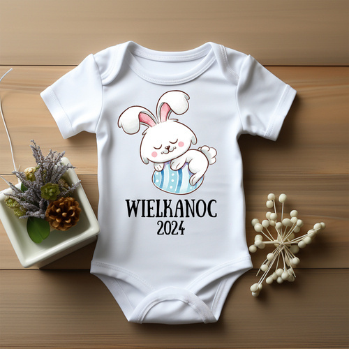 "Wielkanoc z króliczkiem dla chłopca" Body krótki rękaw Moocha biały